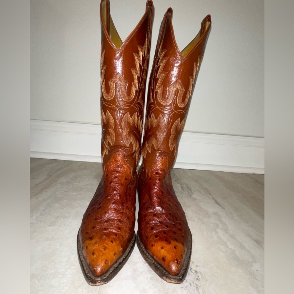Panhandle Slim Cognac Ostrich Cowgirl Western Boots Size 6.5 B